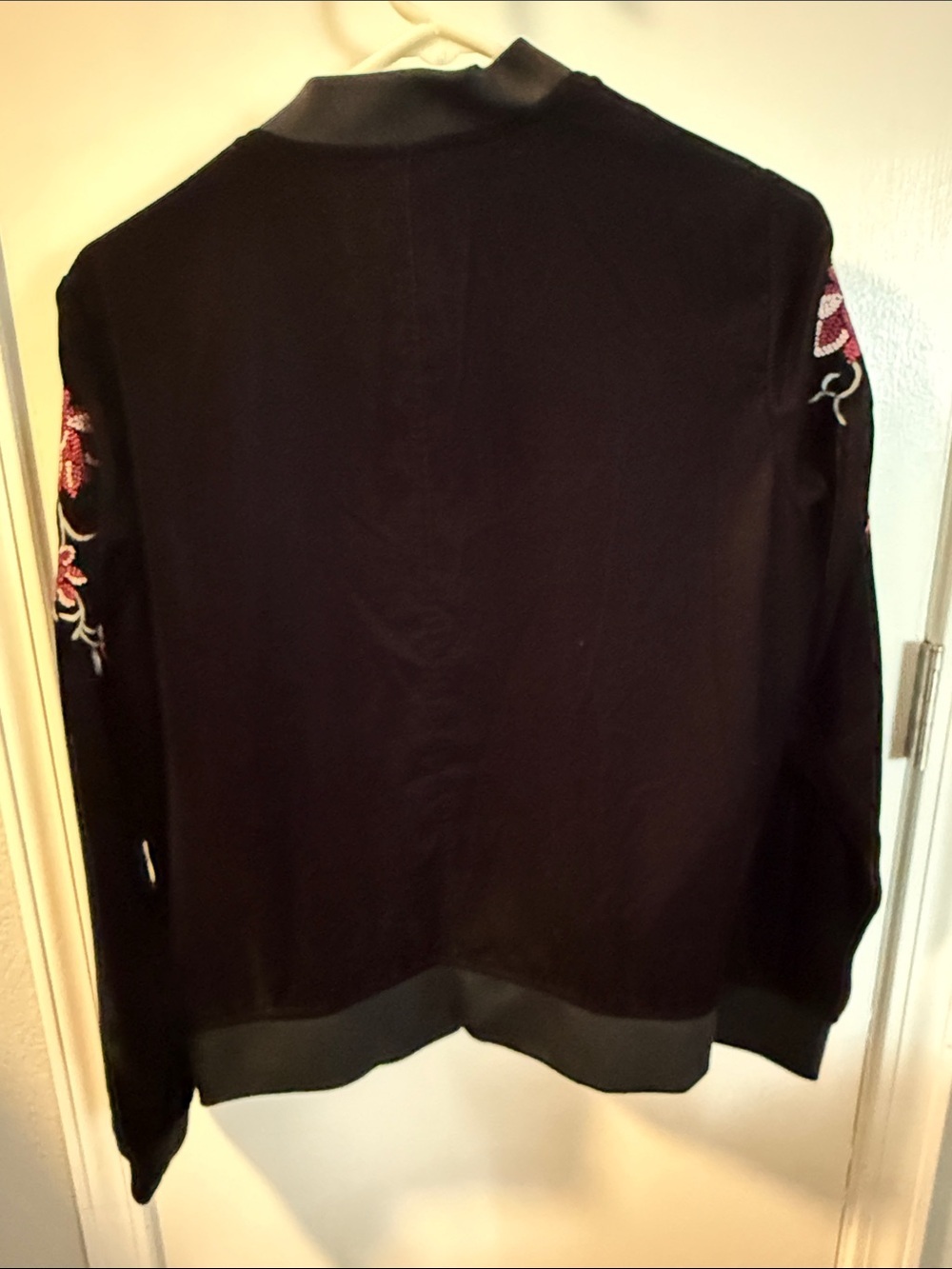 a.n.a Black Velvet Bomber Jacket with Pink Floral Embroidery Accents - Picture 6 of 6